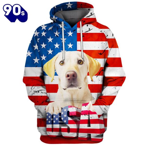 Labrador Retriever Dog 3 3D Face Graphic Premium America Flag Hoodie   Gift Christmas
