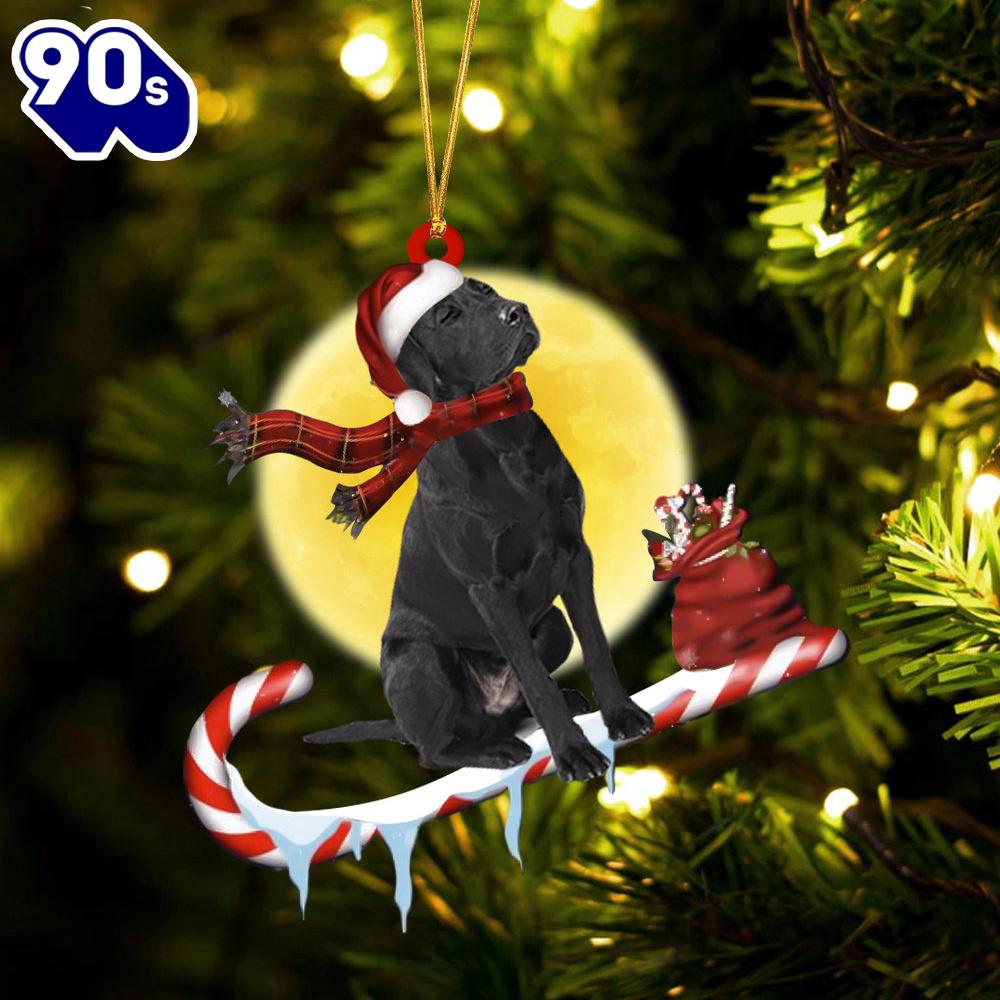 Labrador-Retriever(Black) On The Candy Cane Christmas Ornament, Gift For Christmas Labrador-Retriever(Black) On The Candy Cane Christmas Ornament, Gift For Christmas