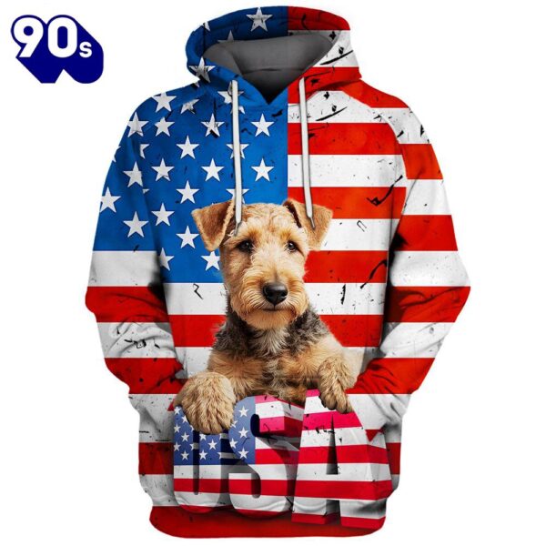 Lakeland Terrier Dog 3D Face Graphic Premium America Flag Hoodie   Gift Christmas