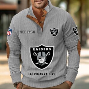 Las Vegas Raiders Button Up Shirts Stand Collar Long Sleeve Shirt Elbow Patches