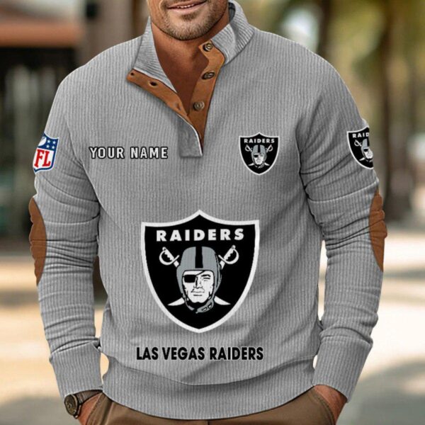 Las Vegas Raiders Button Up Shirts Stand Collar Long Sleeve Shirt Elbow Patches