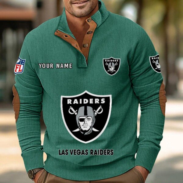 Las Vegas Raiders Button Up Shirts Stand Collar Long Sleeve Shirt Elbow Patches