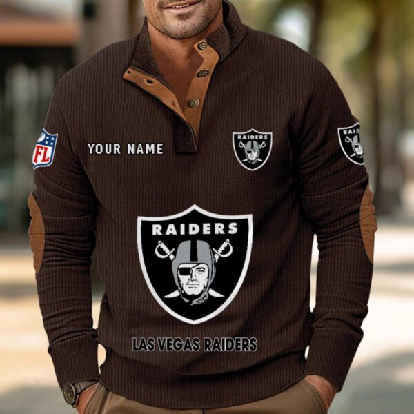 Las Vegas Raiders Button Up Shirts Stand Collar Long Sleeve Shirt Elbow Patches