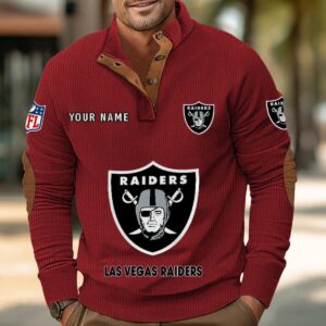 Las Vegas Raiders Button Up Shirts Stand Collar Long Sleeve Shirt Elbow Patches