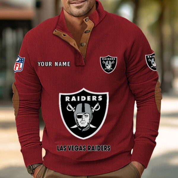 Las Vegas Raiders Button Up Shirts Stand Collar Long Sleeve Shirt Elbow Patches