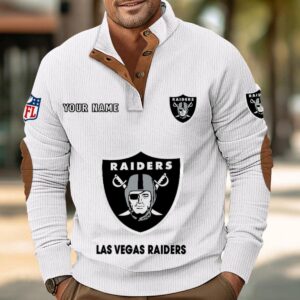 Las Vegas Raiders Button Up Shirts Stand Collar Long Sleeve Shirt Elbow Patches