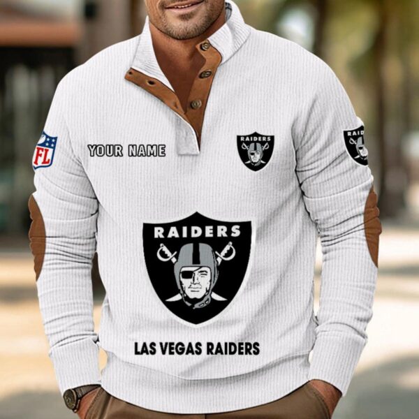 Las Vegas Raiders Button Up Shirts Stand Collar Long Sleeve Shirt Elbow Patches