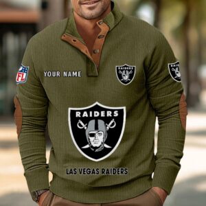 Las Vegas Raiders Button Up Shirts Stand Collar Long Sleeve Shirt Elbow Patches