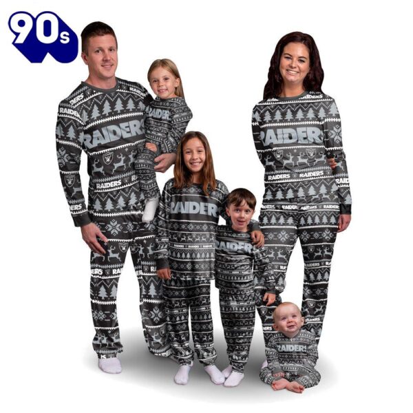 NCAA Family Pajama Sets  Las Vegas Raiders NFL Patterns Essentials Christmas Holiday Family Matching Pajama Sets