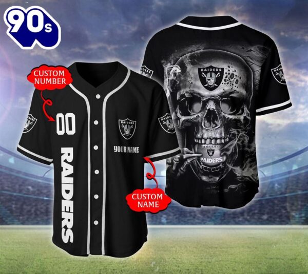 Las Vegas Raiders NFL Skull Logo Personalized Baseball Jersey
