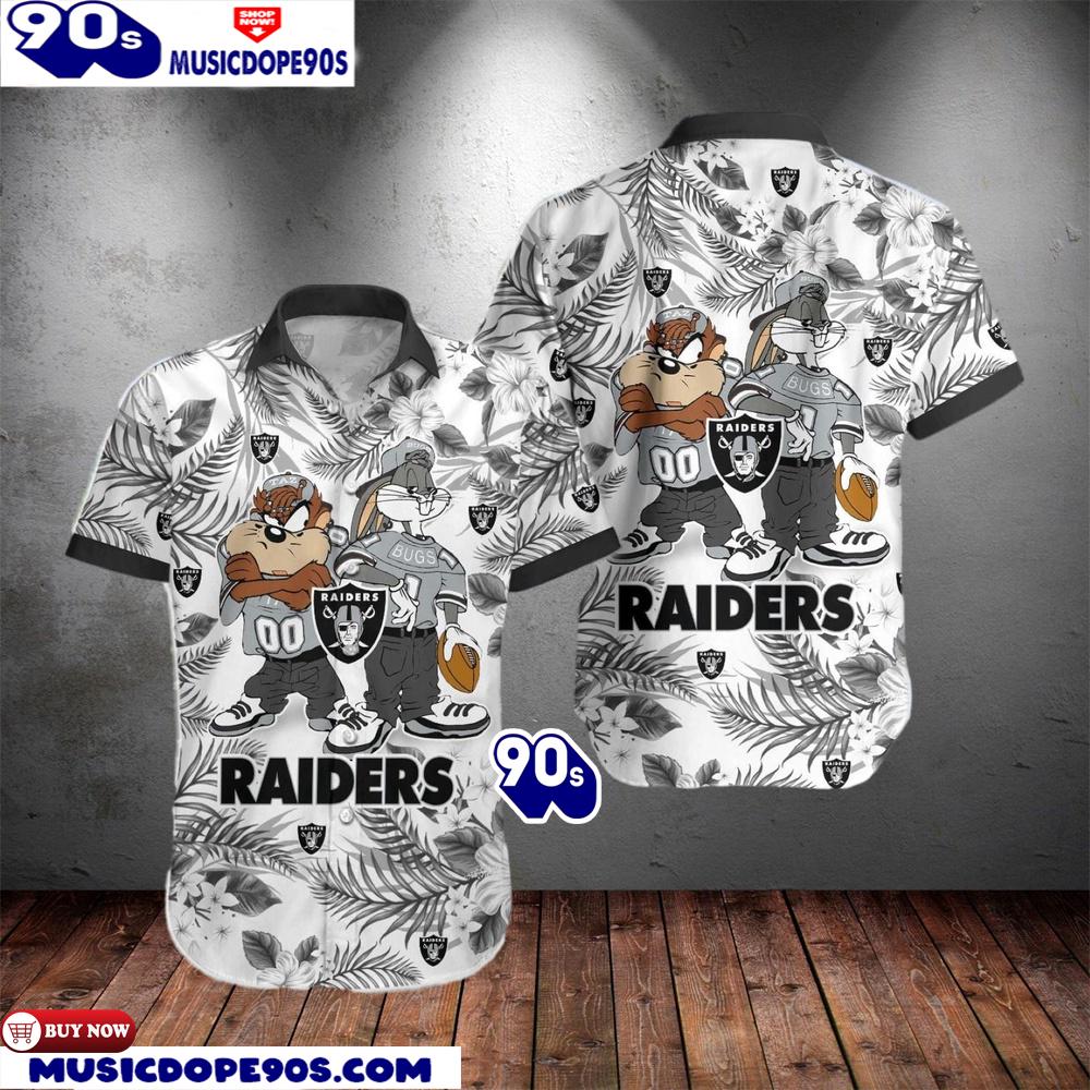 Las Vegas Raiders Taz And Bugs NFL Teams Hawaiian Shirt Las Vegas Raiders Taz And Bugs NFL Teams Hawaiian Shirt