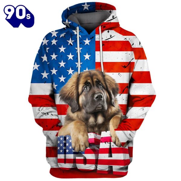 Leonberger Dog 3D Face Graphic Premium America Flag Hoodie   Gift Christmas