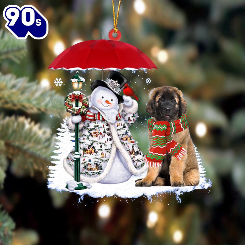 Leonberger With Snowman Christmas Ornament, Gift For Christmas Leonberger With Snowman Christmas Ornament, Gift For Christmas