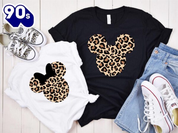 Leopard Print Mickey Minnie Family Matching Shirts Cute Disney Couples Tee Vacation Gift