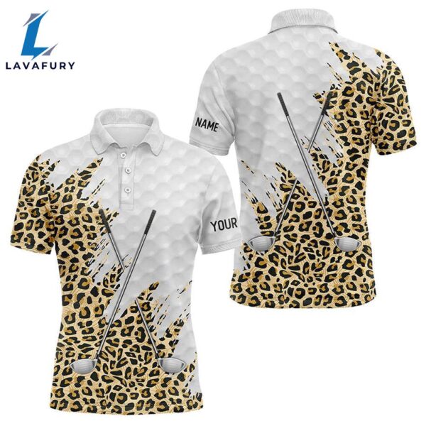 Leopard Skin Pattern Custom Name White Mens Team Golf Tops   Gift Christmas
