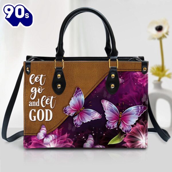 Let Go And Let God Pretty Butterfly Leather Handbag Christ Gifts Leather Bags  Gift For  Women Christmas