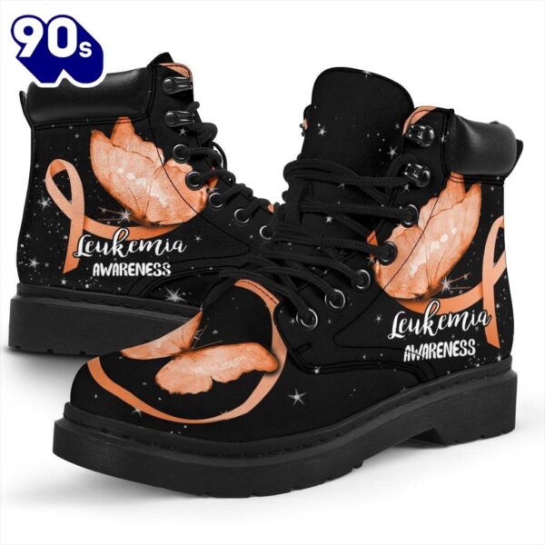 Leukemia Awareness Leather Boots Ribbon Butterfly Shoes Gift Idea
