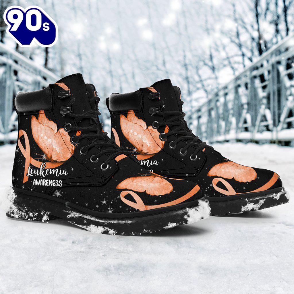 Leukemia Awareness Leather Boots Ribbon Butterfly Shoes Gift Idea Leukemia Awareness Leather Boots Ribbon Butterfly Shoes Gift Idea