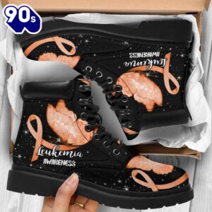 Leukemia Awareness Leather Boots Ribbon Butterfly Shoes Gift Idea
