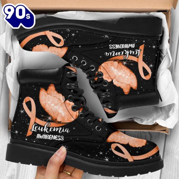 Leukemia Awareness Leather Boots Ribbon Butterfly Shoes Gift Idea