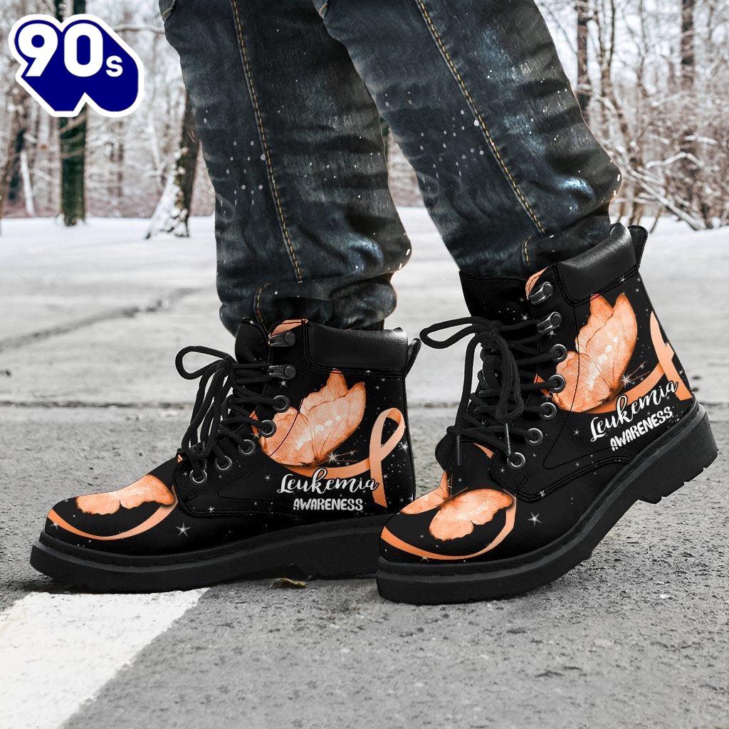 Leukemia Awareness Leather Boots Ribbon Butterfly Shoes Gift Idea Leukemia Awareness Leather Boots Ribbon Butterfly Shoes Gift Idea