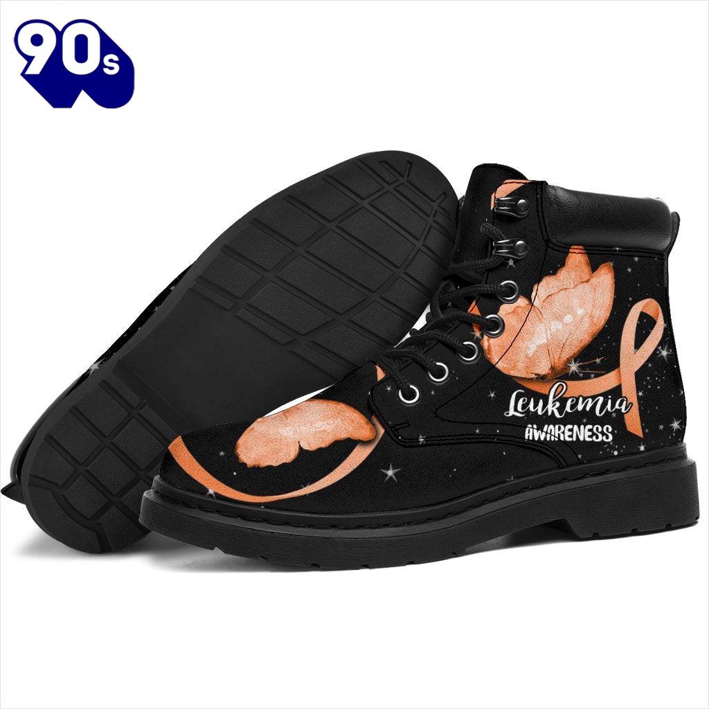 Leukemia Awareness Leather Boots Ribbon Butterfly Shoes Gift Idea Leukemia Awareness Leather Boots Ribbon Butterfly Shoes Gift Idea