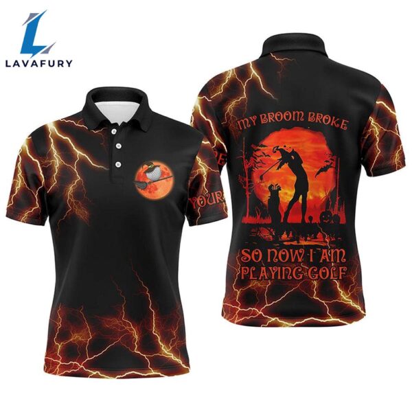 Lightning Mens Golf Polo Shirt, Halloween Golf Gifts Idea For Male Golfers, Scary Witch Shirt  Gift Christmas