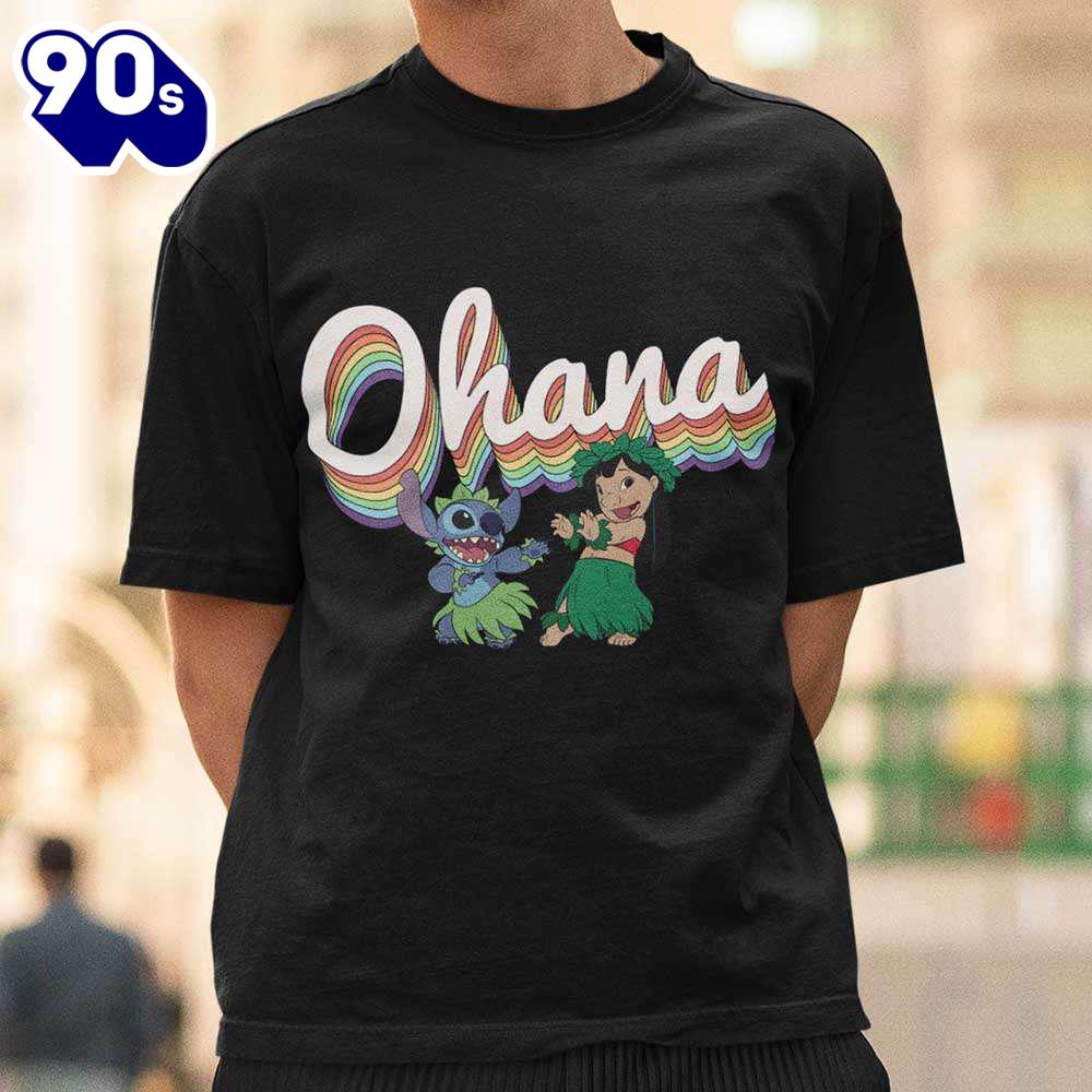 Lilo & Stitch Pride Ohana Rainbow T-Shirt Disney Gift Summer Lilo & Stitch Pride Ohana Rainbow T-Shirt Disney Gift Summer