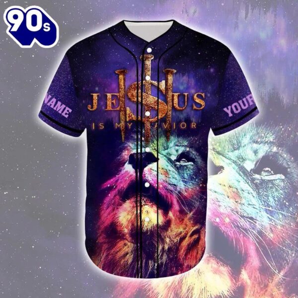 Lion Colorful Jesus Is My Savior Custom Baseball Jersey   Gift Christmas