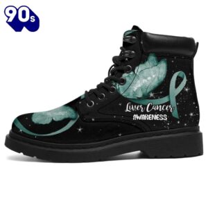 Liver Awareness Leather Boots Ribbon Butterfly Shoes Gift Idea