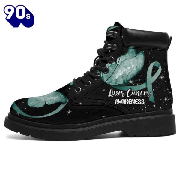 Liver Awareness Leather Boots Ribbon Butterfly Shoes Gift Idea