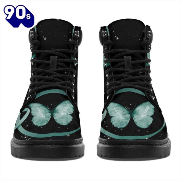 Liver Awareness Leather Boots Ribbon Butterfly Shoes Gift Idea