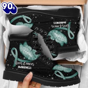 Liver Awareness Leather Boots Ribbon Butterfly Shoes Gift Idea