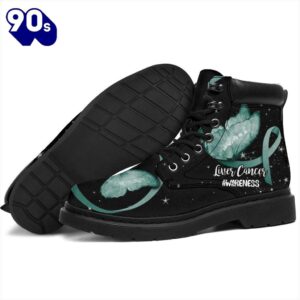Liver Awareness Leather Boots Ribbon Butterfly Shoes Gift Idea