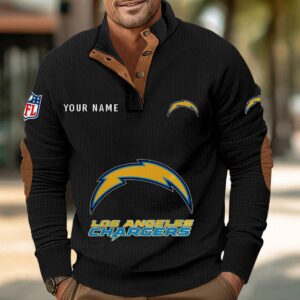 Los Angeles Chargers Button Up Shirts Stand Collar Long Sleeve Shirt Elbow Patches