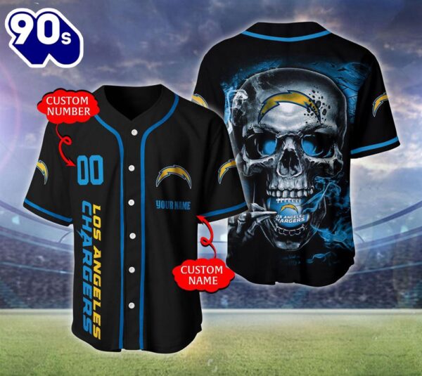 Los Angeles Chargers NFL Skull Logo Personalized Baseball Jersey