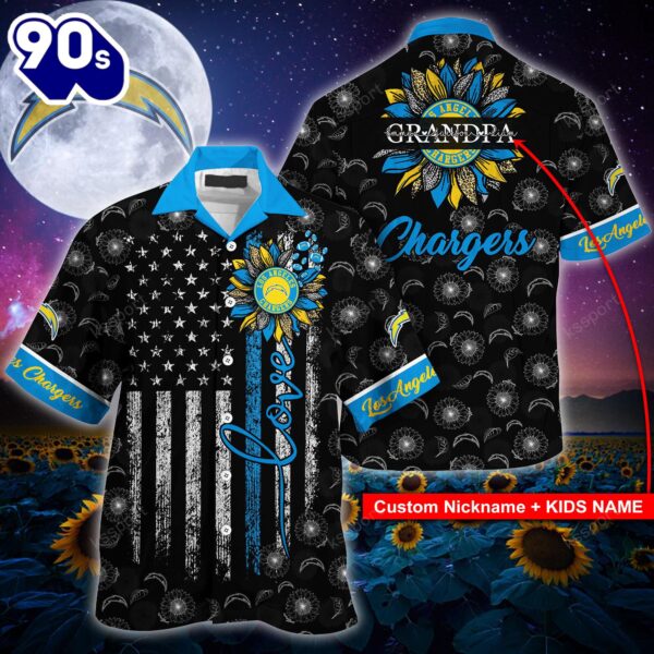Los Angeles Chargers NFL-Hawaii Shirt Sunflower Custom Your Nickname,Kids Name Best Gift For Mother Day,Father Day