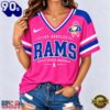 Los Angeles Rams 2026 NFL Pink Breast Cancer Awareness V neck T Shirt, NFL Fan V Neck Shirt