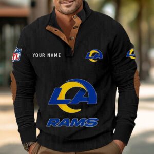 Los Angeles Rams Button Up Shirts Stand Collar Long Sleeve Shirt Elbow Patches