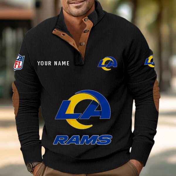 Los Angeles Rams Button Up Shirts Stand Collar Long Sleeve Shirt Elbow Patches