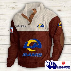 Los Angeles Rams Button Up Shirts Stand Collar Long Sleeve Shirt Elbow Patches