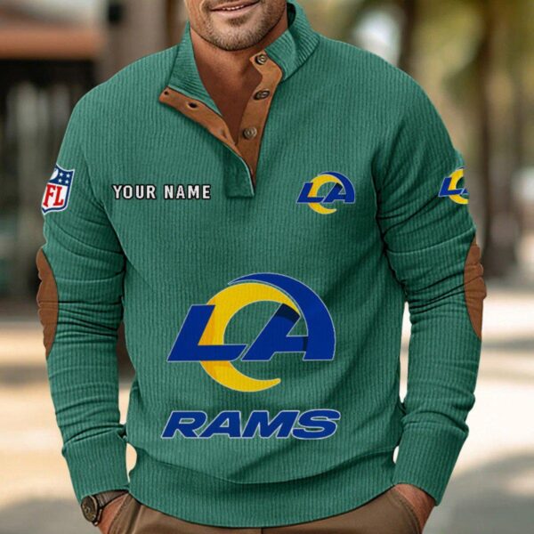 Los Angeles Rams Button Up Shirts Stand Collar Long Sleeve Shirt Elbow Patches