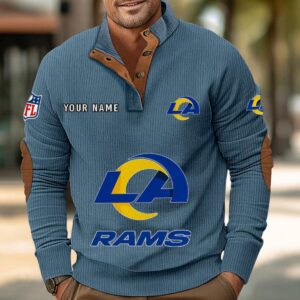 Los Angeles Rams Button Up Shirts Stand Collar Long Sleeve Shirt Elbow Patches