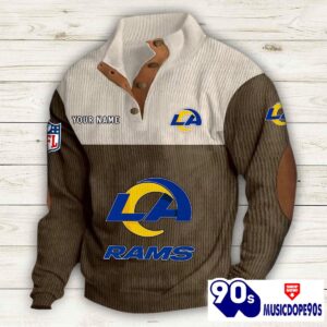 Los Angeles Rams Button Up Shirts Stand Collar Long Sleeve Shirt Elbow Patches