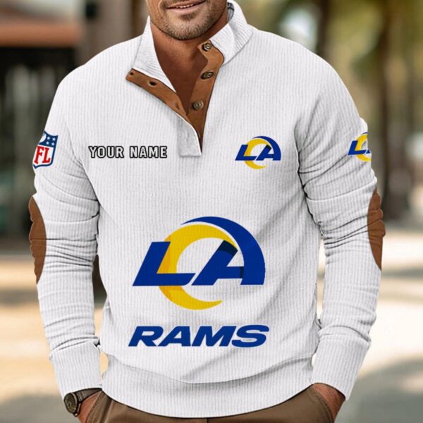 Los Angeles Rams Button Up Shirts Stand Collar Long Sleeve Shirt Elbow Patches