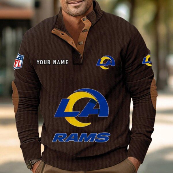 Los Angeles Rams Button Up Shirts Stand Collar Long Sleeve Shirt Elbow Patches