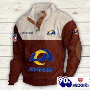 Los Angeles Rams Button Up Shirts Stand Collar Long Sleeve Shirt Elbow Patches