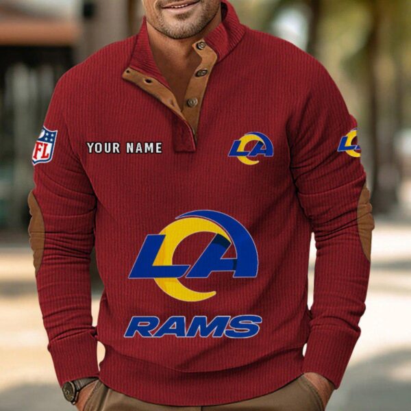 Los Angeles Rams Button Up Shirts Stand Collar Long Sleeve Shirt Elbow Patches