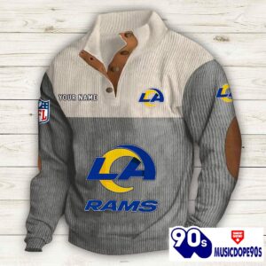 Los Angeles Rams Button Up Shirts Stand Collar Long Sleeve Shirt Elbow Patches