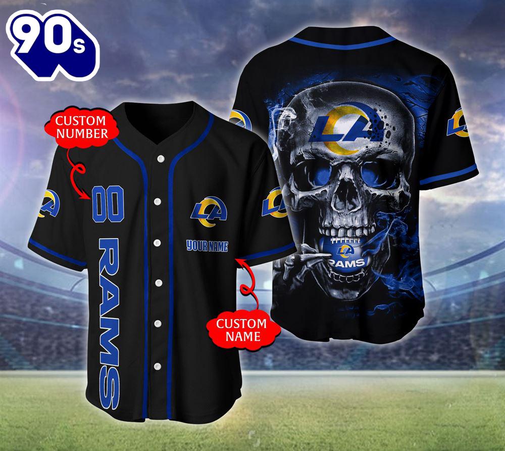 Los Angeles Rams NFL Skull Logo Personalized Baseball Jersey Los Angeles Rams NFL Skull Logo Personalized Baseball Jersey